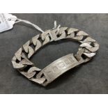 Hallmarked Silver: Identity bracelet bark finished curb links, box clasp, hallmarked London.