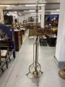 Aesthetic brass adjustable standard lamp on three cabriole lags stamped to base Hinks & Son No.