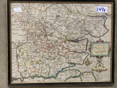 Antiquarian Maps: Early 17th cent. Hand coloured map of Essex, unknown cartographer, annotated in
