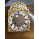 Clocks: Longcase clock face brass and metal, three winding holes. 17¼ins. x 12¼ins.