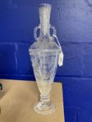 Glassware: 19th cent. Glass vase finely engraved with flower sprays, bead swags and leaf garlands,