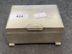 Hallmarked Silver: Art Deco cigarette box engine turned decoration, cedar wood lined hallmarked