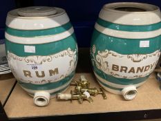Breweriana: 19th cent. Ceramic barrels in mint green with gilt lettering Brandy and Rum, one with