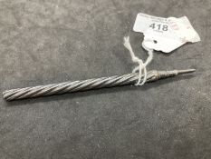 Hallmarked Silver: Samson Mordan pencil engraved 1891, barley twist design.