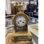 19th Cent. French Empire Japy Freres ormulu table clock, white enamel face, chiming on bell,