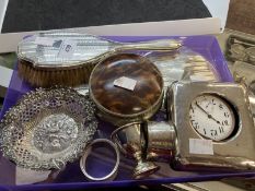 Hallmarked Silver: Two napkin rings and a silver egg cup. 2.3ozt. Hallmarked hand mirror and