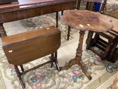 Early 20th cent. Two small tables one walnut on column with cabriole legs, the other mahogany, two