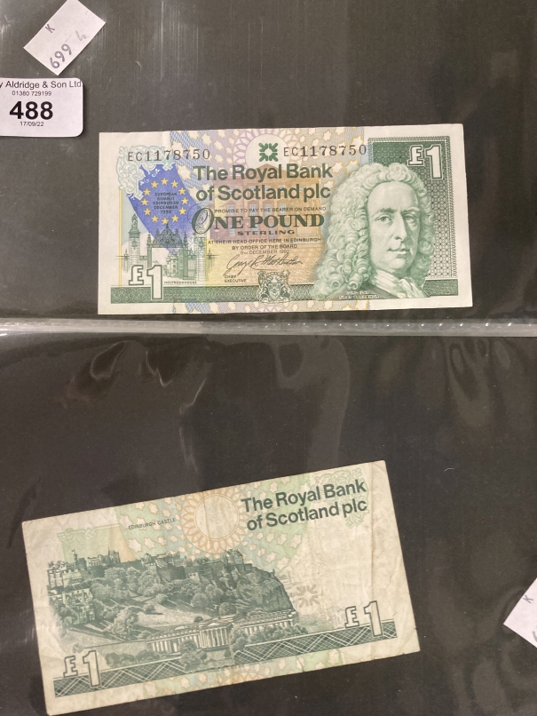 Numismatics: Banknotes GB Royal Bank of Scotland. £1 (2), £5, £10 notes. Castle Series (4), Bank