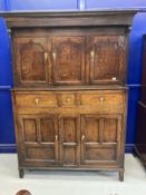 18th cent. Oak court cupboard the top has three panelled cupboard doors, the lower section with