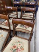 Early 19th cent. Rosewood bar back dining chairs with drop in seats. Set of six.