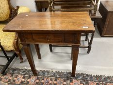 Continental one drawer side table on square tapered legs. 31½ins. x 16ins. x 31ins.