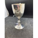 Hallmarked Silver: Wine goblet engraved 1916 G.W. Powell Senior 100 yards. Hallmarked Sheffield.