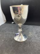 Hallmarked Silver: Wine goblet engraved 1916 G.W. Powell Senior 100 yards. Hallmarked Sheffield.