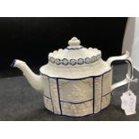 Late 18th/early 19th cent. c1800 English Feldspar stoneware teapot with sliding lid, decorated