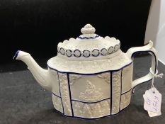 Late 18th/early 19th cent. c1800 English Feldspar stoneware teapot with sliding lid, decorated