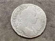 GB Coinage: William III Half Crown 1696, large shield with reverse early harp York mint Y below