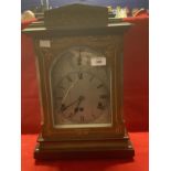 Clocks: 19th cent. Bracket 8 day clock with mahogany case, silvered dial with chime/silent aperture.