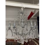 20th cent. Chromed glass twelve lamp chandelier.