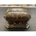 19th cent. Jennings & Betteridge chinoiserie bomb shaped tea caddy, papier mache black lacquer and