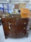 Early 19th cent. Mahogany bow fronted two over two chest of drawers of small proportions,