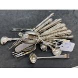 Hallmarked Silver: Flatware, fruit knives and forks plus cream ladles, various hallmarks. Total
