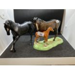 20th cent. Ceramics: Beswick horses, mother and foal, gloss finis plus a matt finish black colt.