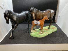 20th cent. Ceramics: Beswick horses, mother and foal, gloss finis plus a matt finish black colt.