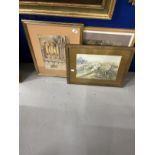 Kenneth Brookes: Watercolour, trees, buildings and a woman, signed lower left, framed and glazed.