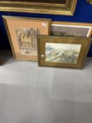 Kenneth Brookes: Watercolour, trees, buildings and a woman, signed lower left, framed and glazed.