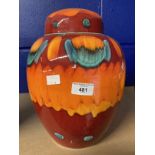 Poole: Large orange ground ginger jar with lid. 12ins.