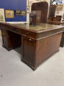 19th cent. Mahogany partners desk with three section skiver top, three drawers to each side above