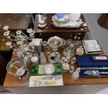 19th/20th cent. Silver plate to include three and five light candelabra, various condiments, two