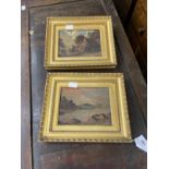 19th cent. English School: Oil on board miniatures, the first depicts a farmhouse in pastoral scene,