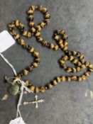 Jewellery: Necklet of (71) 10mm tiger's eye beads, length of necklet 34ins. Plus four pendants,