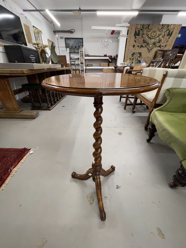 Victorian walnut tripod table by Holland & Sons c1860 the circular top inlaid with a satinwood - Image 2 of 2