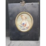 Miniatures: Watercolour on card Louis XVI's sister, in black lacquered frame. 2?ins. x 2?ins.