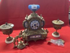 Clocks: 19th cent. French Ormulu mantle clock Japy Freres with painted panels and 19th cent.