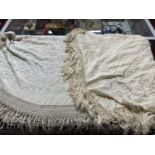 Ismay Collection: Fashion: Manila shawl, cream with lavish self embroidery and deep fringe. Plus one