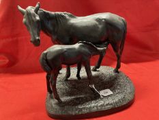 20th cent. Russian Soviet Kasli School: Cast iron group horse and foal stamped 1966 Kacah and C.C.
