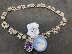 Ismay Collection: Jewellery: White metal necklet with leaf and floral decoration, stamped with