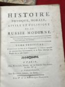 Books: Historie De La Russie Modern, Tome Troisieme, leather bound Volume III and a small leather