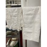 Ismay Collection: Early 20th cent. Table linen, lace and cut work tea table cloth, dinner table