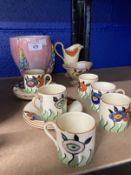 Ceramics: 20th cent. Tea set by Dora Tennant, cups and saucers x 6, jug, and sugar bowl, marked Dora