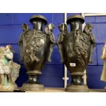 Ceramics: Continental pottery vases, the handles formed as angels, classical maidens dancing to