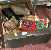 20th cent. Ethnic items to include palm wood bookends in the form of an elephant, wood and treen box