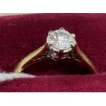Jewellery: Ring, 18ct gold set with a brilliant cut diamond, ring size L. Weight 2.5g.