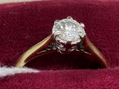 Jewellery: Ring, 18ct gold set with a brilliant cut diamond, ring size L. Weight 2.5g.