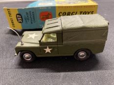 Toys: Diecast vehicles Corgi 357 Land Rover 1964-66, military green, lemon interior, White Star, '