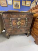 19th cent. Asian, marriage chest decorated with inset yin and yang, with brass mounts. 33ins. x