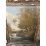 Continental School: 19th cent. Oil on canvas, goats in a riverside scene, unsigned, framed. 40ins. x
